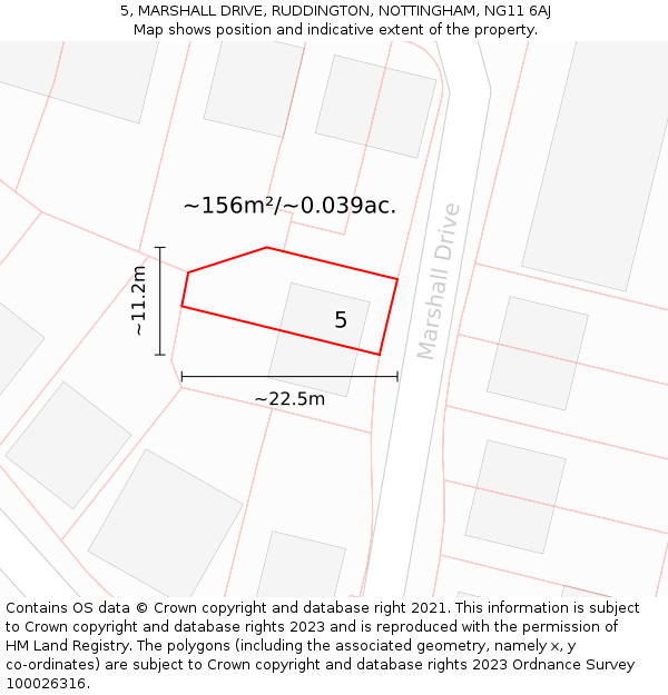 5, MARSHALL DRIVE, RUDDINGTON, NOTTINGHAM, NG11 6AJ: Plot and title map