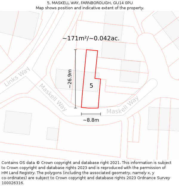 5, MASKELL WAY, FARNBOROUGH, GU14 0PU: Plot and title map