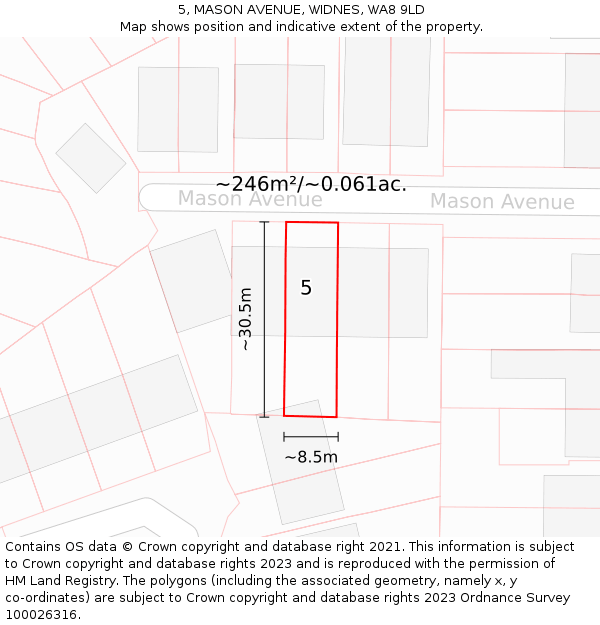 5, MASON AVENUE, WIDNES, WA8 9LD: Plot and title map