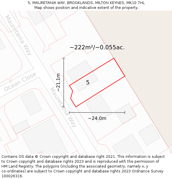 5, MAURETANIA WAY, BROOKLANDS, MILTON KEYNES, MK10 7HL: Plot and title map