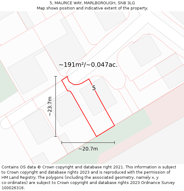 5, MAURICE WAY, MARLBOROUGH, SN8 3LG: Plot and title map