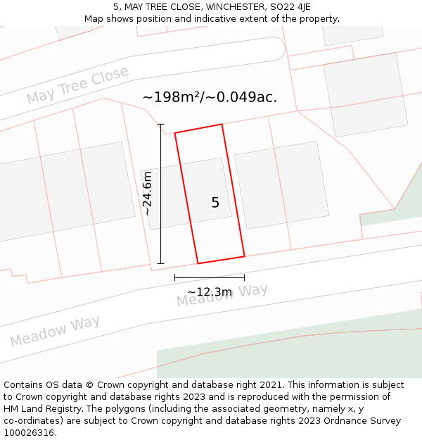 5, MAY TREE CLOSE, WINCHESTER, SO22 4JE: Plot and title map