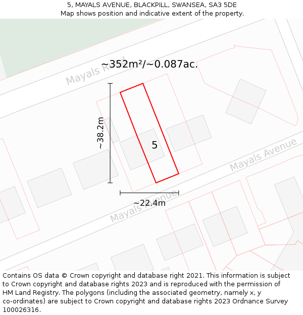 5, MAYALS AVENUE, BLACKPILL, SWANSEA, SA3 5DE: Plot and title map