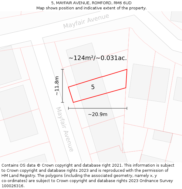 5, MAYFAIR AVENUE, ROMFORD, RM6 6UD: Plot and title map