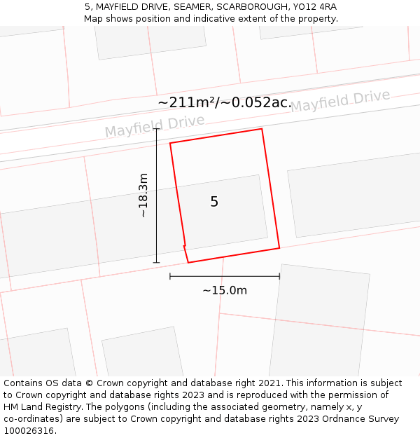 5, MAYFIELD DRIVE, SEAMER, SCARBOROUGH, YO12 4RA: Plot and title map