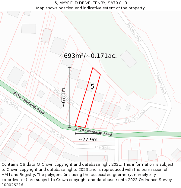 5, MAYFIELD DRIVE, TENBY, SA70 8HR: Plot and title map