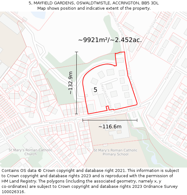 5, MAYFIELD GARDENS, OSWALDTWISTLE, ACCRINGTON, BB5 3DL: Plot and title map