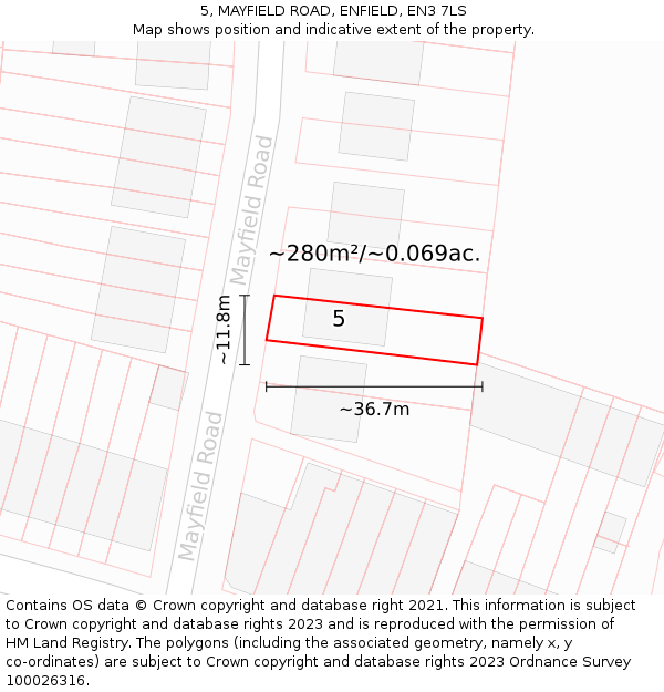 5, MAYFIELD ROAD, ENFIELD, EN3 7LS: Plot and title map