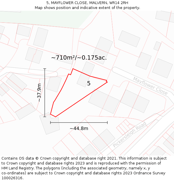 5, MAYFLOWER CLOSE, MALVERN, WR14 2RH: Plot and title map