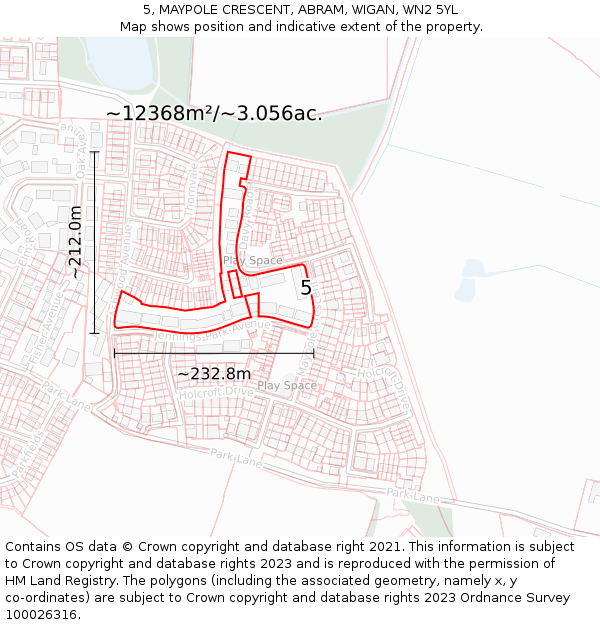 5, MAYPOLE CRESCENT, ABRAM, WIGAN, WN2 5YL: Plot and title map