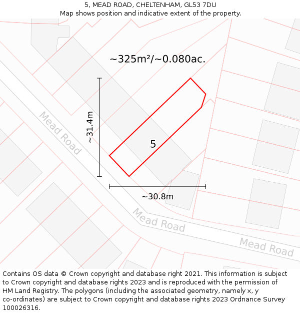 5, MEAD ROAD, CHELTENHAM, GL53 7DU: Plot and title map