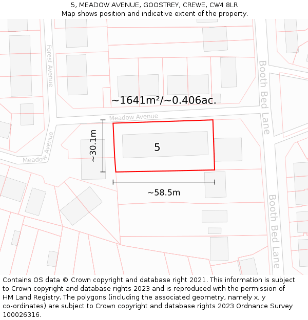 5, MEADOW AVENUE, GOOSTREY, CREWE, CW4 8LR: Plot and title map