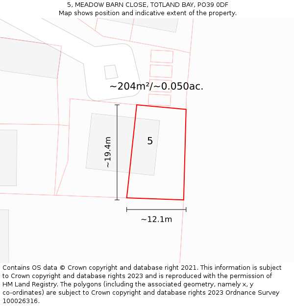 5, MEADOW BARN CLOSE, TOTLAND BAY, PO39 0DF: Plot and title map