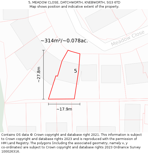 5, MEADOW CLOSE, DATCHWORTH, KNEBWORTH, SG3 6TD: Plot and title map