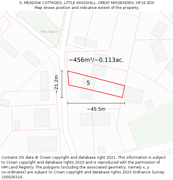 5, MEADOW COTTAGES, LITTLE KINGSHILL, GREAT MISSENDEN, HP16 0DX: Plot and title map