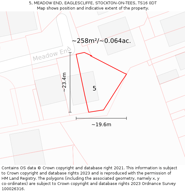 5, MEADOW END, EAGLESCLIFFE, STOCKTON-ON-TEES, TS16 0DT: Plot and title map