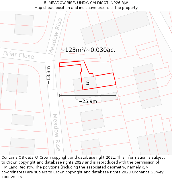 5, MEADOW RISE, UNDY, CALDICOT, NP26 3JW: Plot and title map