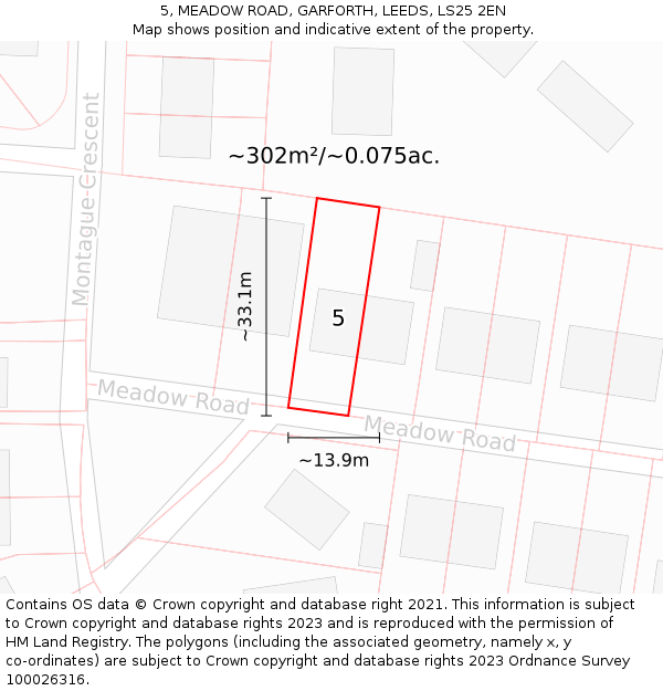 5, MEADOW ROAD, GARFORTH, LEEDS, LS25 2EN: Plot and title map