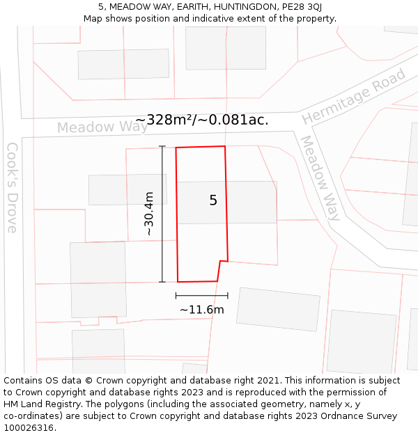 5, MEADOW WAY, EARITH, HUNTINGDON, PE28 3QJ: Plot and title map