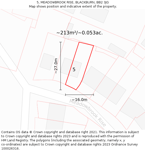 5, MEADOWBROOK RISE, BLACKBURN, BB2 3JG: Plot and title map