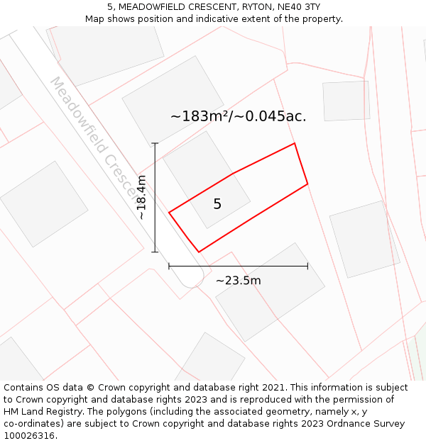 5, MEADOWFIELD CRESCENT, RYTON, NE40 3TY: Plot and title map