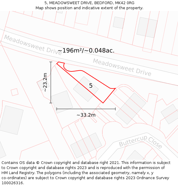 5, MEADOWSWEET DRIVE, BEDFORD, MK42 0RG: Plot and title map