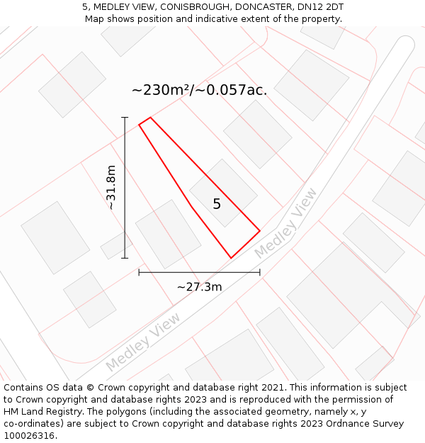 5, MEDLEY VIEW, CONISBROUGH, DONCASTER, DN12 2DT: Plot and title map