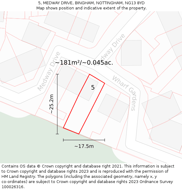 5, MEDWAY DRIVE, BINGHAM, NOTTINGHAM, NG13 8YD: Plot and title map