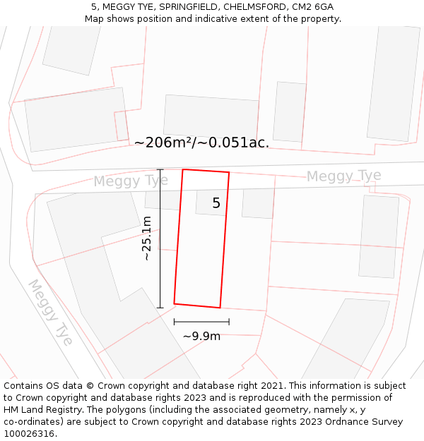 5, MEGGY TYE, SPRINGFIELD, CHELMSFORD, CM2 6GA: Plot and title map