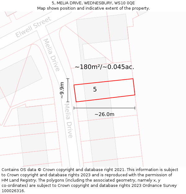 5, MELIA DRIVE, WEDNESBURY, WS10 0QE: Plot and title map