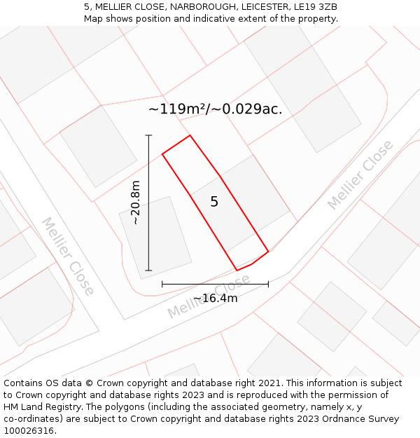 5, MELLIER CLOSE, NARBOROUGH, LEICESTER, LE19 3ZB: Plot and title map