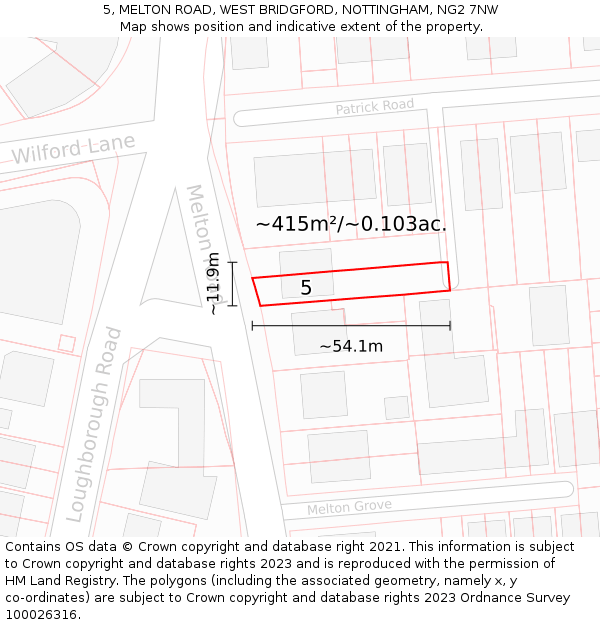 5, MELTON ROAD, WEST BRIDGFORD, NOTTINGHAM, NG2 7NW: Plot and title map