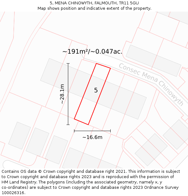 5, MENA CHINOWYTH, FALMOUTH, TR11 5GU: Plot and title map