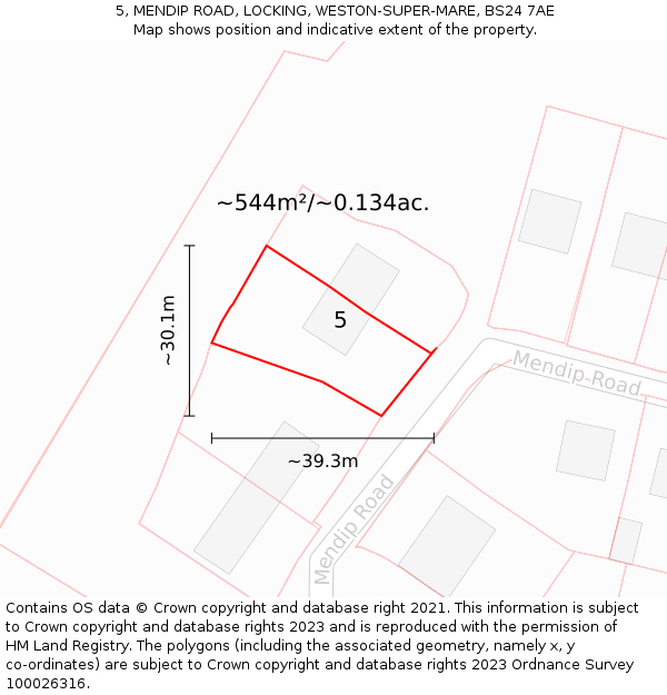 5, MENDIP ROAD, LOCKING, WESTON-SUPER-MARE, BS24 7AE: Plot and title map