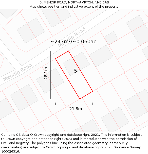 5, MENDIP ROAD, NORTHAMPTON, NN5 6AS: Plot and title map