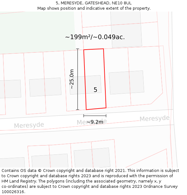 5, MERESYDE, GATESHEAD, NE10 8UL: Plot and title map