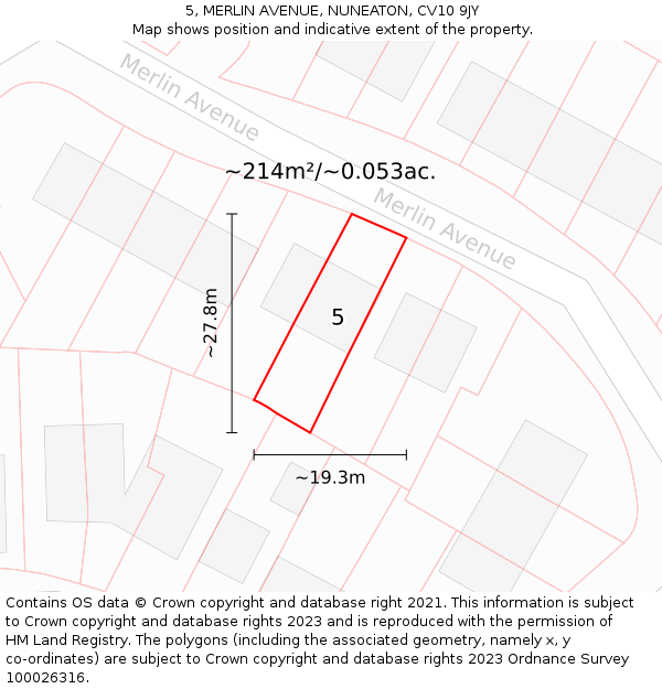 5, MERLIN AVENUE, NUNEATON, CV10 9JY: Plot and title map