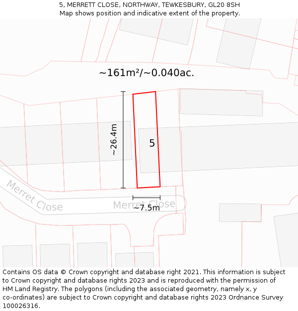 5, MERRETT CLOSE, NORTHWAY, TEWKESBURY, GL20 8SH: Plot and title map
