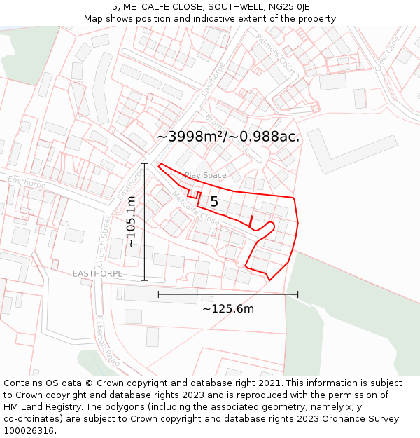 5, METCALFE CLOSE, SOUTHWELL, NG25 0JE: Plot and title map