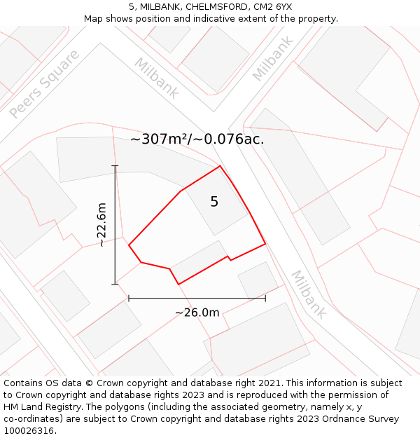 5, MILBANK, CHELMSFORD, CM2 6YX: Plot and title map