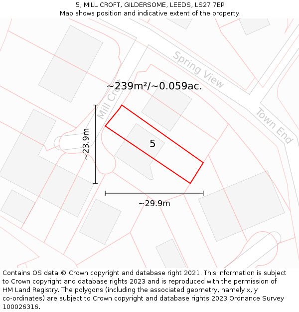 5, MILL CROFT, GILDERSOME, LEEDS, LS27 7EP: Plot and title map