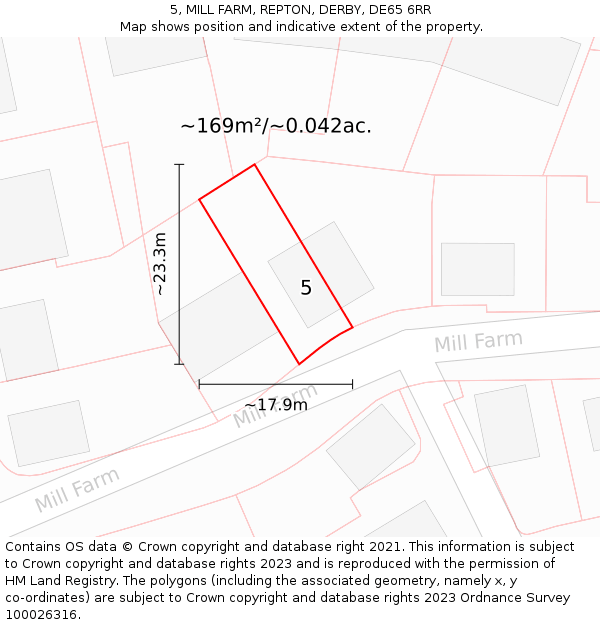 5, MILL FARM, REPTON, DERBY, DE65 6RR: Plot and title map