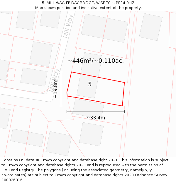 5, MILL WAY, FRIDAY BRIDGE, WISBECH, PE14 0HZ: Plot and title map