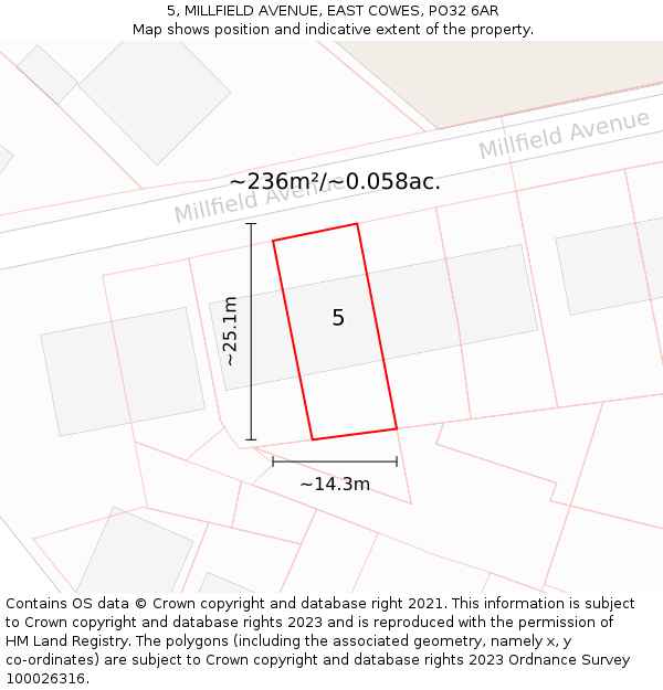 5, MILLFIELD AVENUE, EAST COWES, PO32 6AR: Plot and title map