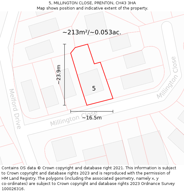 5, MILLINGTON CLOSE, PRENTON, CH43 3HA: Plot and title map