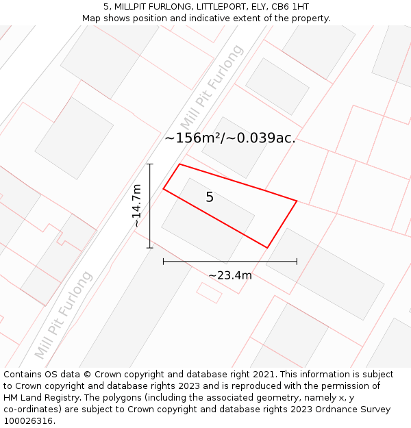 5, MILLPIT FURLONG, LITTLEPORT, ELY, CB6 1HT: Plot and title map