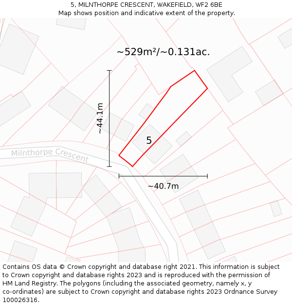 5, MILNTHORPE CRESCENT, WAKEFIELD, WF2 6BE: Plot and title map