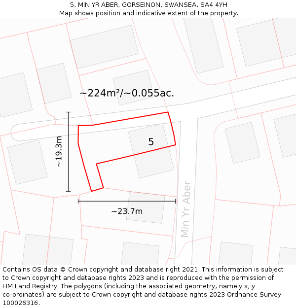 5, MIN YR ABER, GORSEINON, SWANSEA, SA4 4YH: Plot and title map