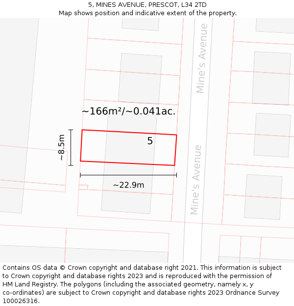 5, MINES AVENUE, PRESCOT, L34 2TD: Plot and title map