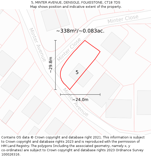 5, MINTER AVENUE, DENSOLE, FOLKESTONE, CT18 7DS: Plot and title map